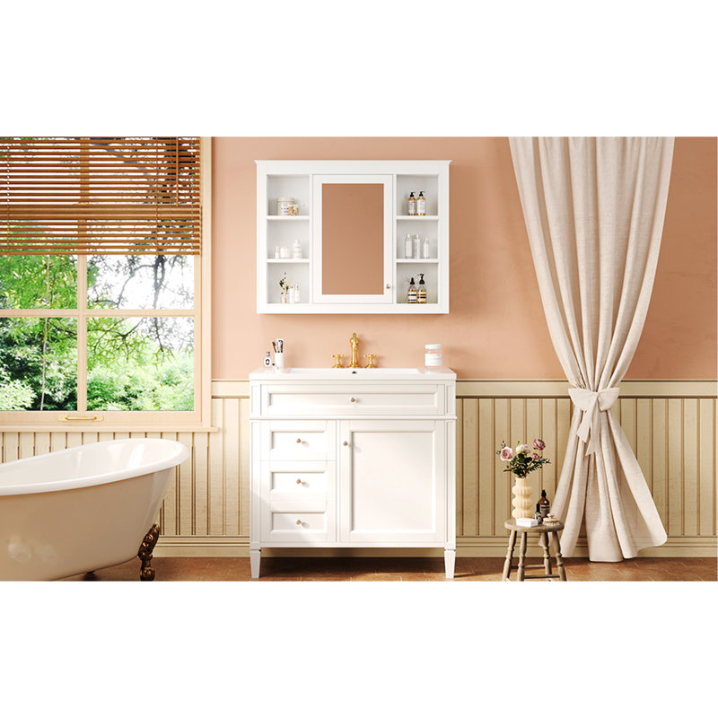 Armoire de rangement moderne pour salle de bain avec meuble-lavabo 36 po, Blanc