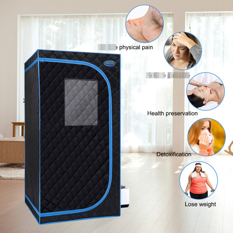 Tente portative noire à vapeur - Confort complet pour le spa personnel. Comprend un générateur, une télécommande et un fauteuil pliable. Installation sans effort, chauffage rapide. & Ul accrédité. Chaleur, tissu imperméable. 360 jets. 9
