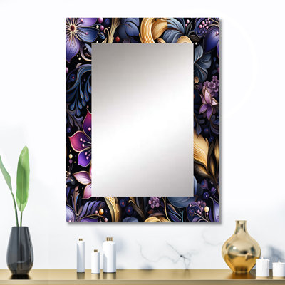 «Zarahy Romantic Blue and Mauve Paisleys», miroir décoratif floral, miroir mural floral, impression d'art en métal