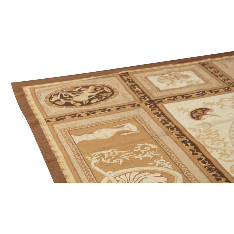 Tapis unique brun / beige / ivoire noué à la main de haute qualité