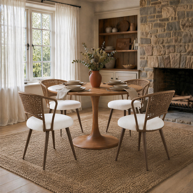 Ensemble de 4 chaises de salle à manger rembourrées en rotin avec dossier tissé, pieds en métal et pieds réglables pour la cuisine et la salle à manger