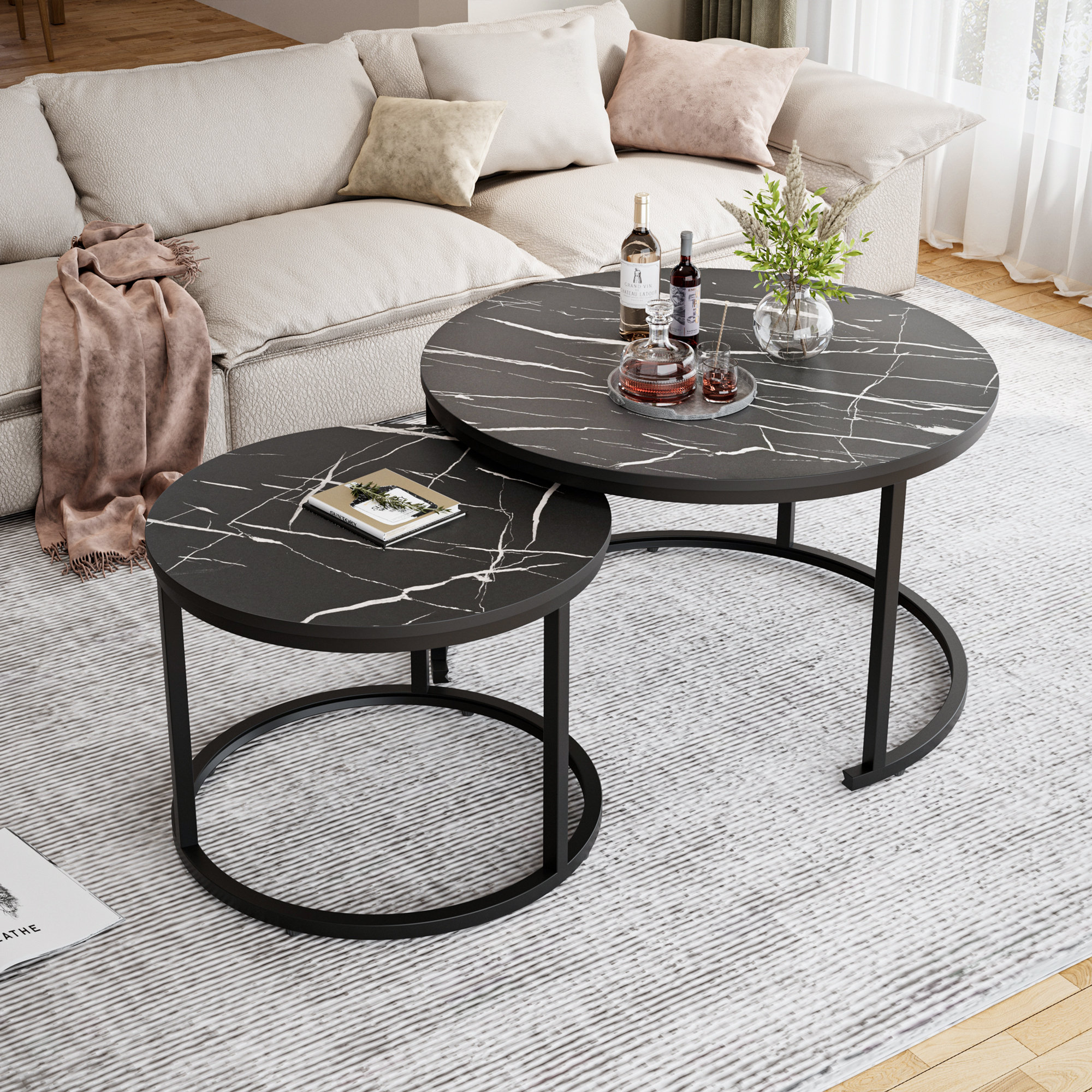 Ebern Designs Top Nesting Coffee Tables, Round Living Room End Tables ...
