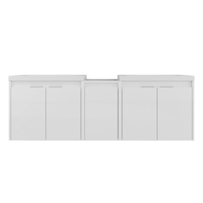 Meuble-lavabo de 60 po avec lavabo en résine, portes à fermeture douce et armoire à 1 côté, montage flottant, contreplaqué (emballage KD) - 24 po x 2 + 12 po