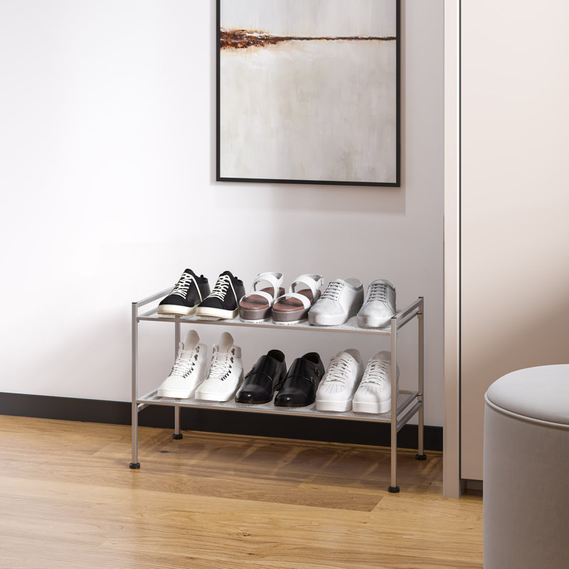 2-Tier (9 Pair) Stackable Steel Mesh Shoe Storage Rack
