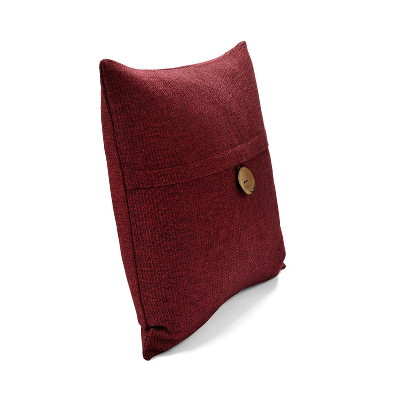 Clayton Red Woven Button 20" x 20" Polyester Pillow Cover