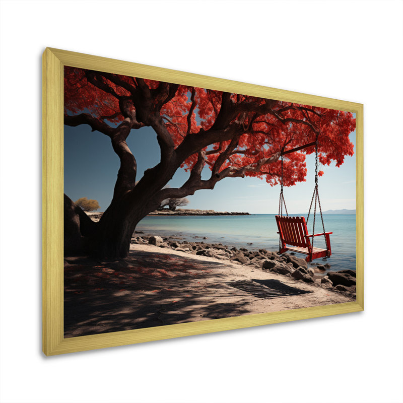 «Coastal Seaside Swing I», reproduction d'art sur toile, H 24 po x l 32 po x P 1 po, Encadrement doré