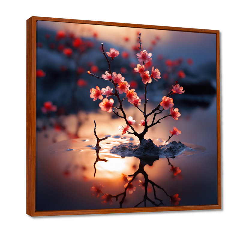 Heriberto - impression d'art mural Apple Blossom, H 30 po x l 30 po, Cadre flottant brun, bois massif