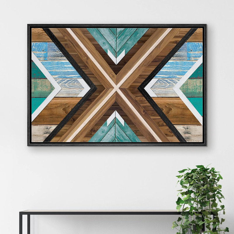Geometric Western Shape Geometric Wood Effect Collage Abstract Shapes Illustrations Country Farmhouse Rustic, 24" H x 36" W