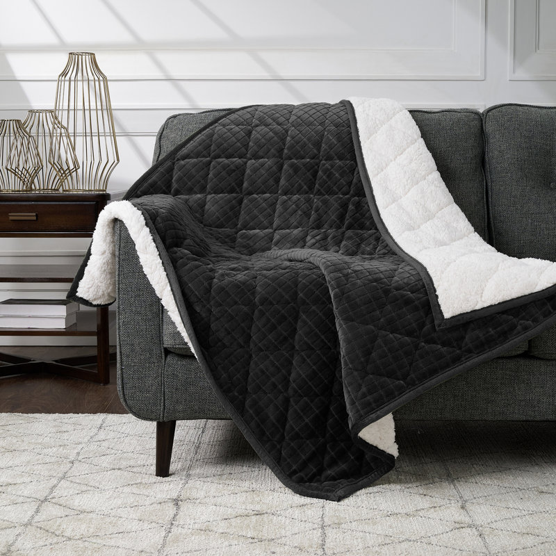 Jeté en velours jacquard matelassé CBCHome, Noir de jais
