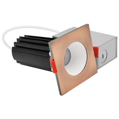 Ensemble de 2 po LUXRITE Éclairage encastré à DEL, lumière Canless à régression profonde, garniture interchangeable ronde blanche et carrée en cuivre, 5CCT, 1000LM, 15W, CRI80, à intensité variable