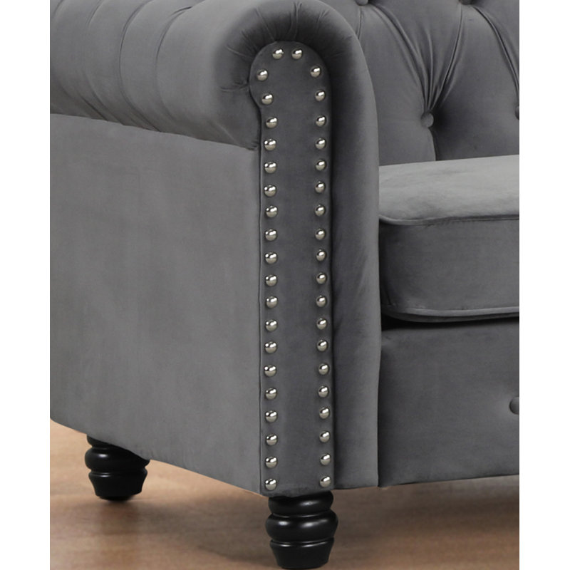 Fauteuil en lin touffeté 39 po, Velours gris