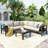 4 Pieces Outdoor Acacia Wood Sofa Set L-Shaped Patio Furniture Sofa Set with Coffee Table Outdoor Conversation Set with Cushions-569912766-569912760