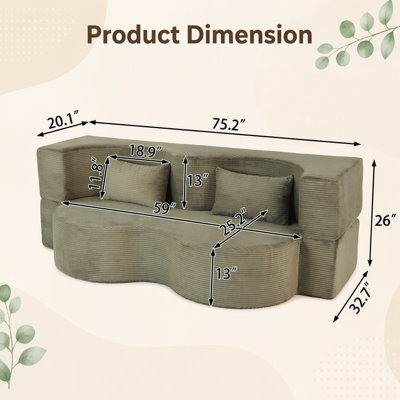 Canapé-lit pliable 2 en 1 avec mousse à mémoire de forme, revêtement en fausse fourrure et 2 oreillers pour un confort optimal et un gain de place.