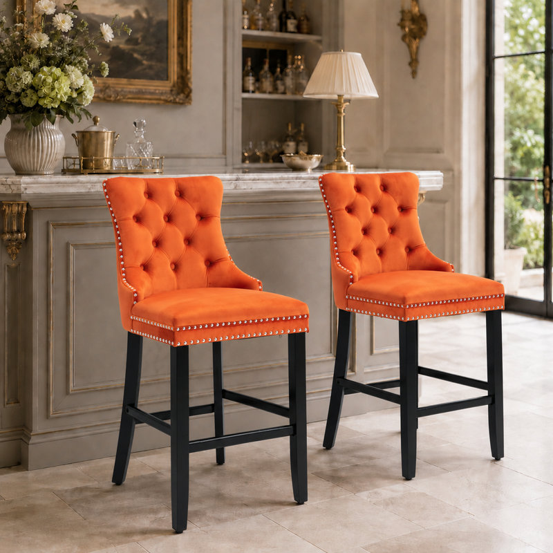 Ensemble de tabourets de bar double rembourrés Classic, Siège orange / cadre noir