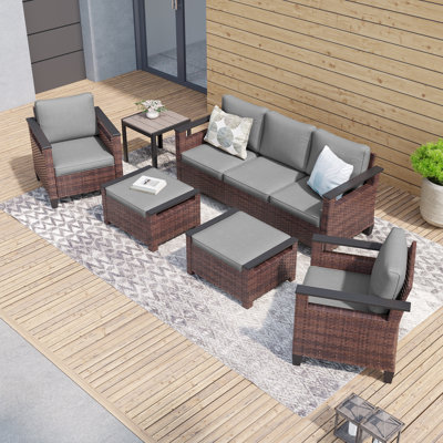 6-Piece Patio Sofa Sets with Side Table, PE Rattan Wicker for Patio, Deck and Yard