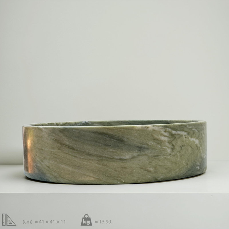 Green Marble Cylindrical Vessel Sink – 16.14 x 16.14 Inch Handcrafted Verde Laguna Marble Sink
