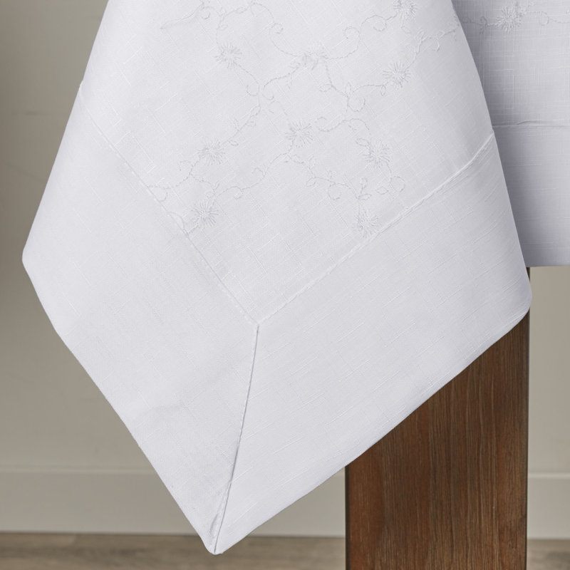 Embroidered Tablecloth, 90" L x 60" W, True White