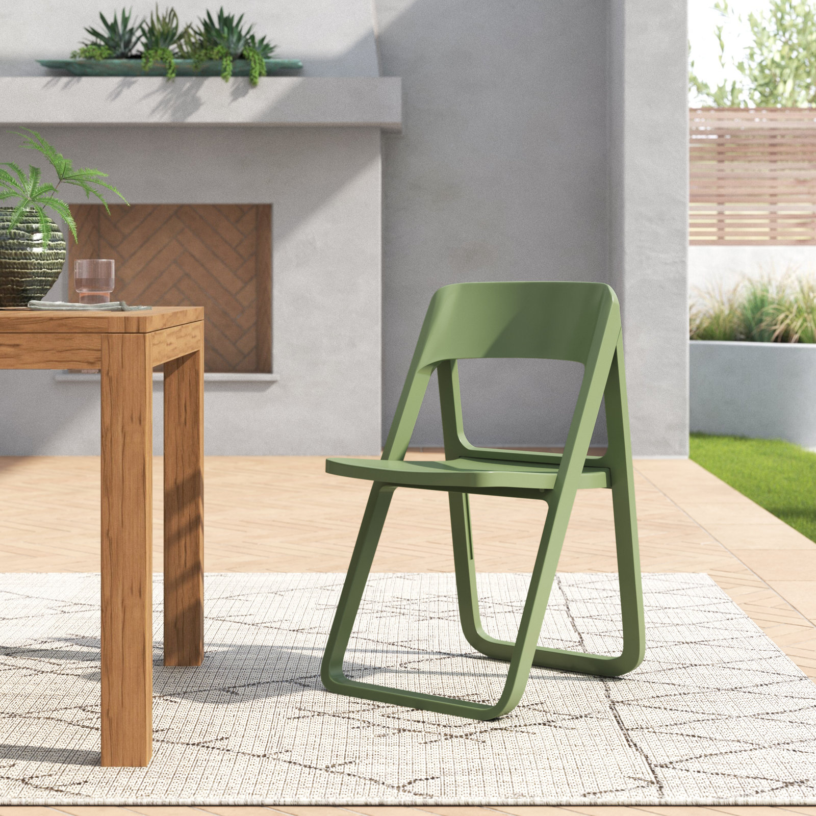Armo Foldable Patio Side Chair, Olive Green