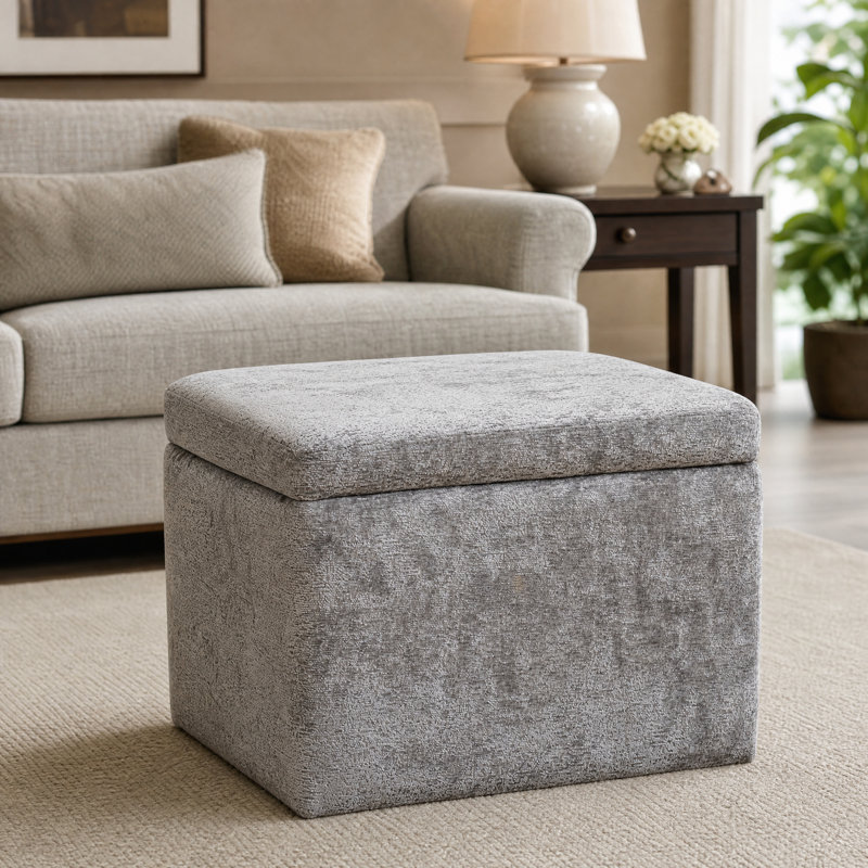 Repose-pieds cubique avec rangement, repose-pieds multifonctionnel, beige, Gris foncé, Chenille