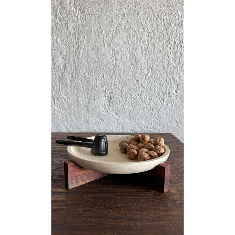 Serving Bowl With Wooden Feet, Ivory