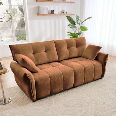Canapé deux places haut de gamme - Design ergonomique avec coussins en mousse haute résilience, revêtement en chenille moderne pour le salon, le salon, l'espace de bureau, orange brûlé