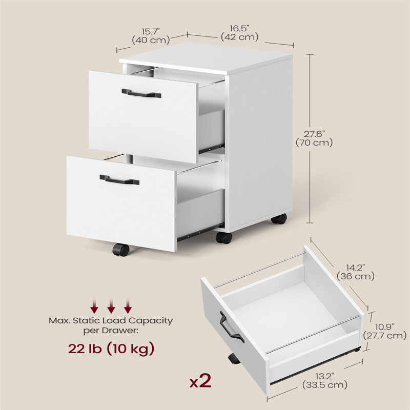 42cm Wide 2 -Drawer Mobile File Cabinet