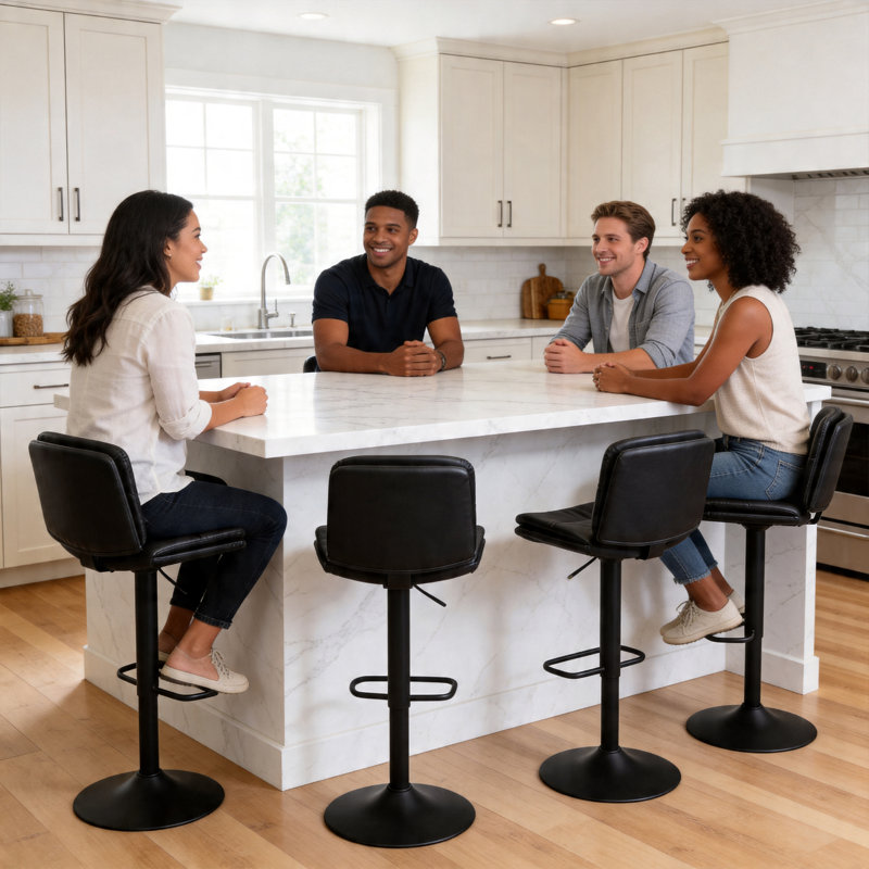 Double-Layer Upholstered Swivel Adjustable Height Bar Stool Counter Stool (Set of 4), Black, 4
