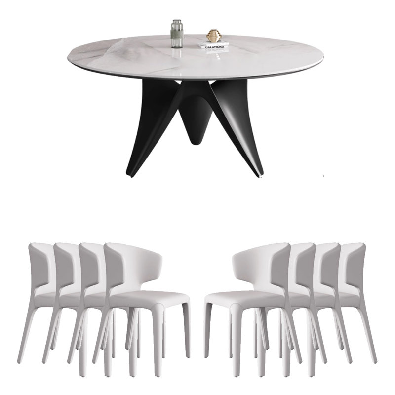 Modern Simple Sintered Stone Dining Table 8 - Person Pedestal Dining Set