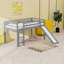 Lit mezzanine simple avec glissade, base de lit mezzanine basse en bois, espace de rangement inférieur-107426426