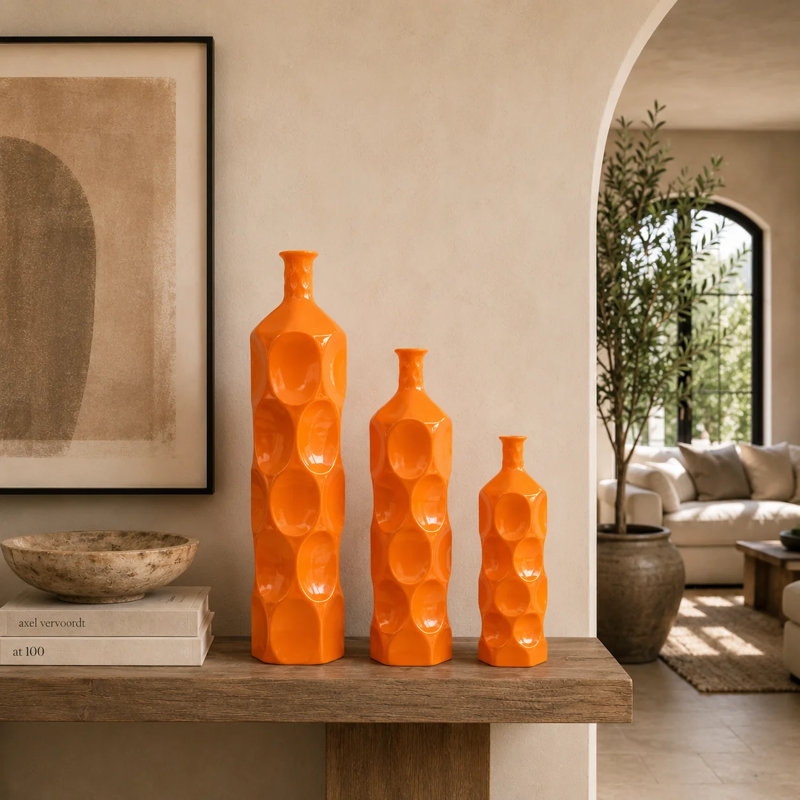 Vase de table 17,75 po Eaglin, H 14 po x l 4,75 po x p 4,75 po, Orange