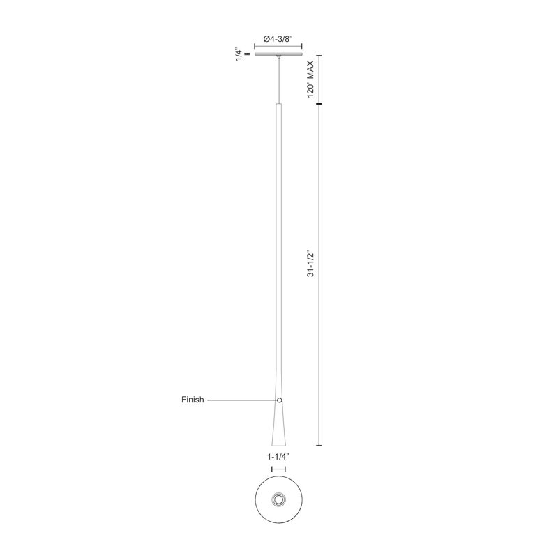 Taper 1 - Light LED Pendant, 151.75" H x 1.25" W x 1.25" D, White