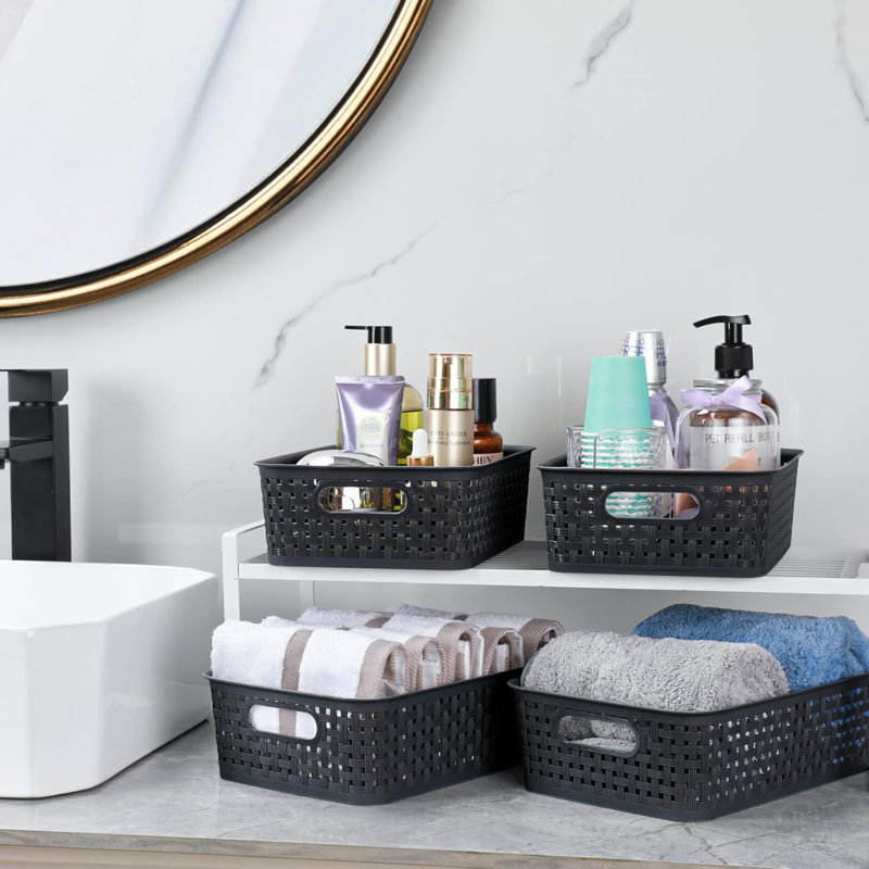Plastic Storage Baskets - Small Pantry Organization And Storage Bins - Household Organizers For Laundry Room, Bathrooms, Kitchens, Cabinets, Countertops, Under Sink Or On Shelves