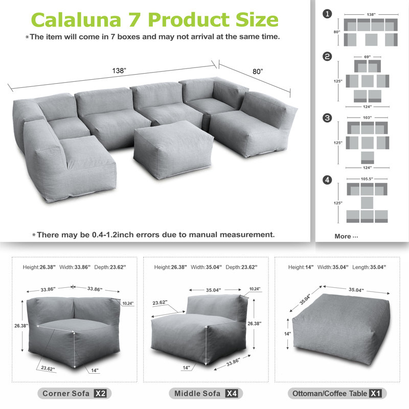 Lavoski 6-Person Modular Dark Gray Patio Conversation Set, 7-Piece Outdoor Sectional Sofa with High-Density Foam Filled Olefin Fabric