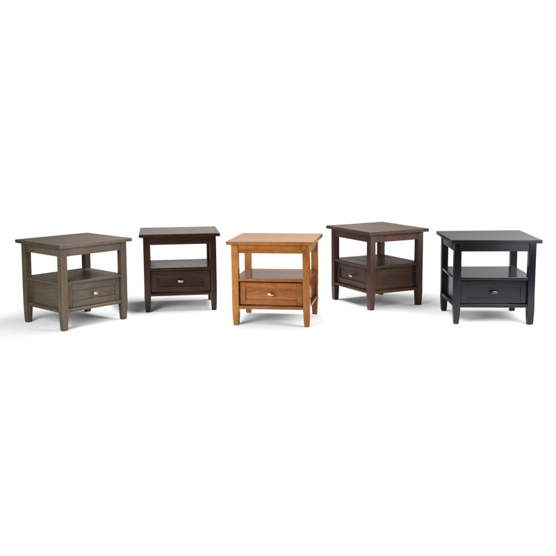 Warm Shaker Solid Wood Transitional End Table with Storage Drawer, Tobacco Brown, 14"