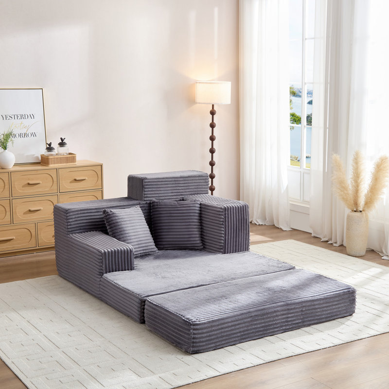 Canapé-lit Boneless Eluren Corduroy, Gris
