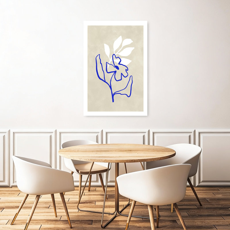 Impression d'art mural abstrait et minimaliste contemporain représentant une fleur bleue, essence florale, nature