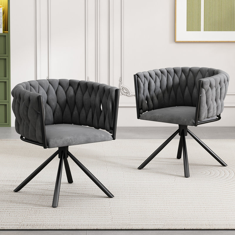 31cm H Tufted Velvet Upholstered Metal Armchair, Grey, 2