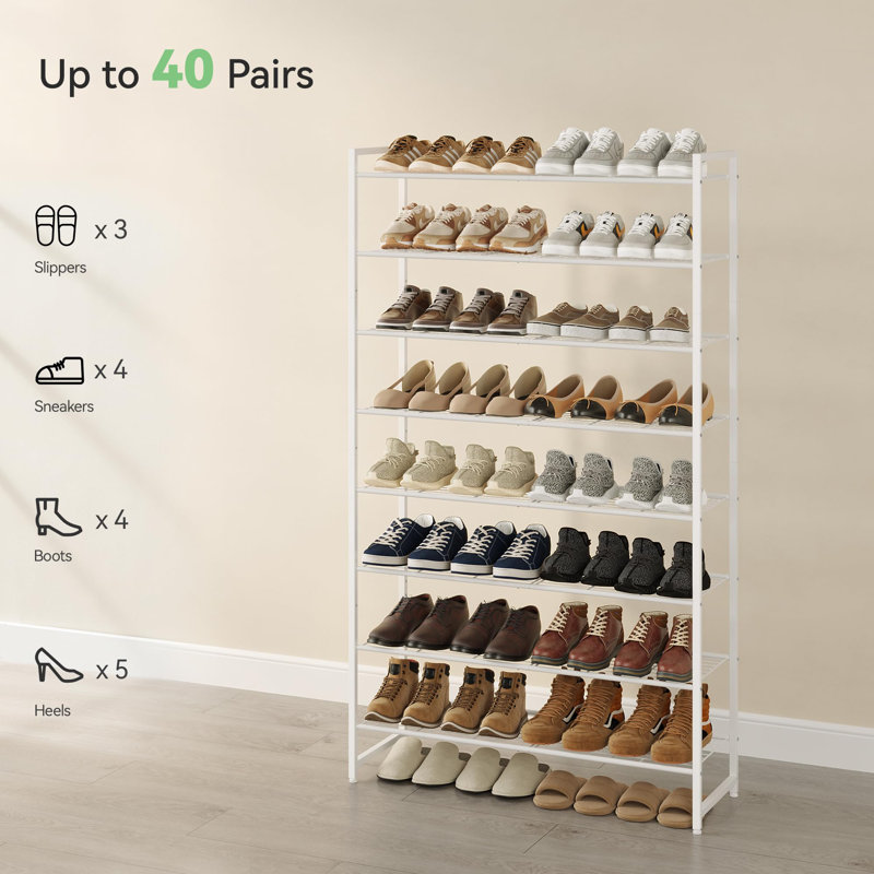 Range-chaussures à 8 niveaux, range-chaussures en métal, support à chaussures pouvant contenir 40 paires, tablette de rangement pour chaussures pour placard, vestibule