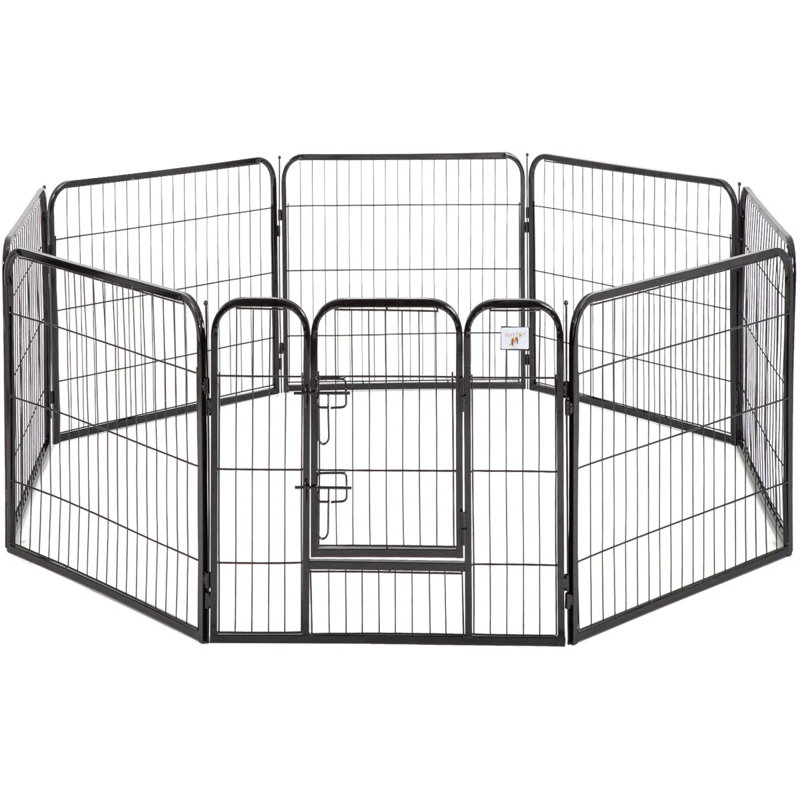 Parc pour chien à 8 panneaux en métal avec porte verrouillable et durable, Noir, 40 po