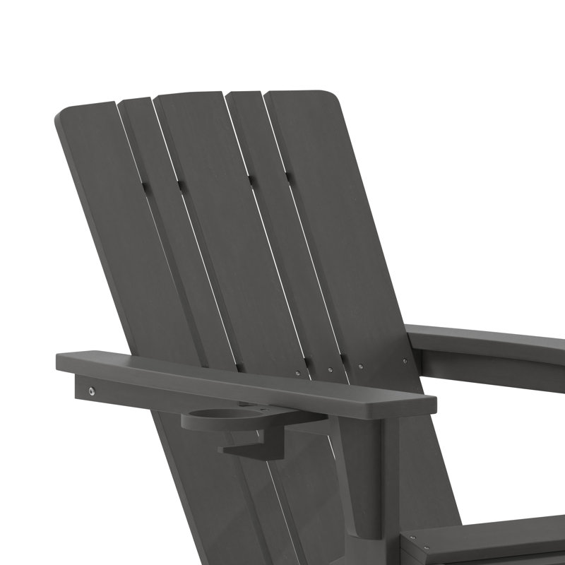 Collis All-Weather HDPE Indoor/Outdoor Adirondack Chair with Cup Holder and Pull Out Ottoman, Gray