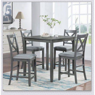 5 Piece Dining Table Set for 4, Counter Height Kitchen Table Set with Square Table