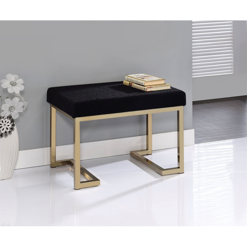 Derrik 24'' W Rectangle Standard Ottoman in Short Haired Faux Fur and Champagne