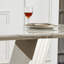 Table de salle à manger rectangulaire de 70 pouces en faux marbre avec base en acier inoxydable argenté miroir, table de cuisine moderne pour 6 personnes, argent et gris-1111509443-1111509440