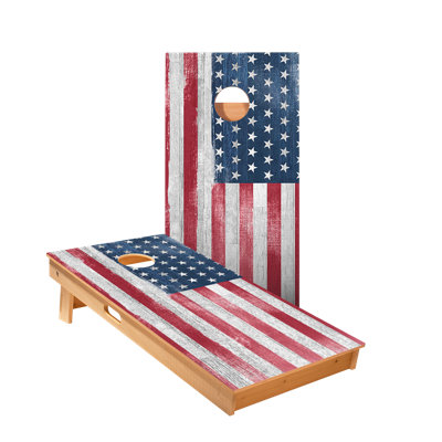Planches cornhole en bois blanc avec drapeau américain