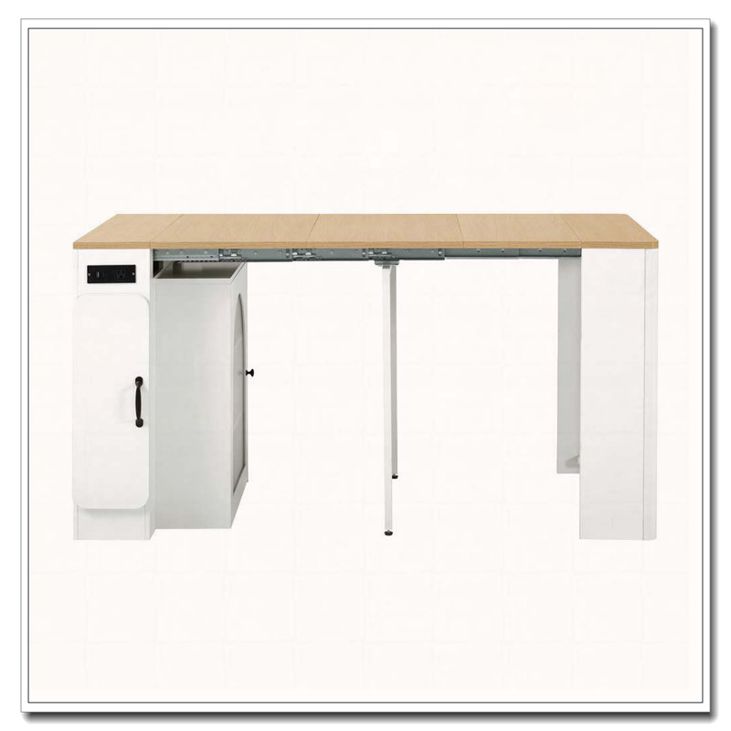 Extendable Dining Table with 3 Removable Middle Leaves,Saving-space Cabinet, Cream White