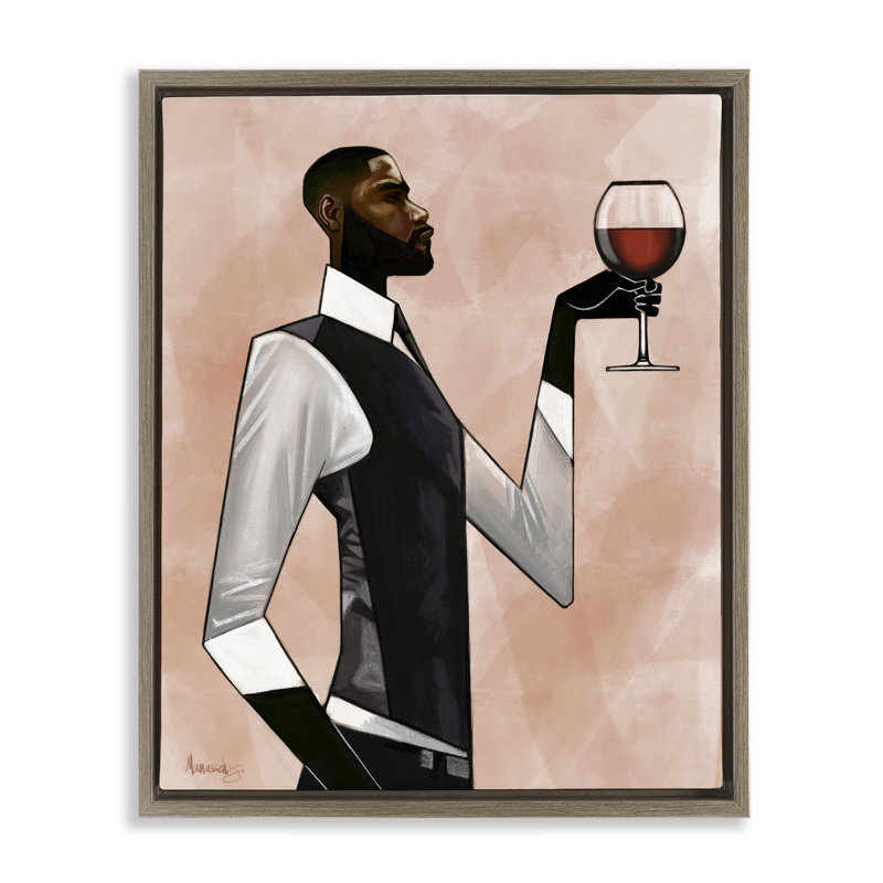Man Toast Cheers Floating Frame, design by Manasseh Johnson Sr, Montalcino Elm Floater Frame, 21" H x 17" W
