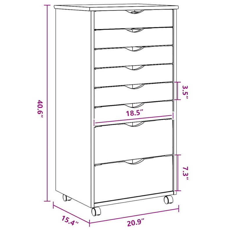 vidaXL MOSS 8-Drawer Chest with Wheels, Solid Pinewood, Gray