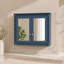 Armoire de salle de bain murale bleue avec miroirs, 91 x 72,5 cm, bois massif et MDF, 2 tablettes réglables