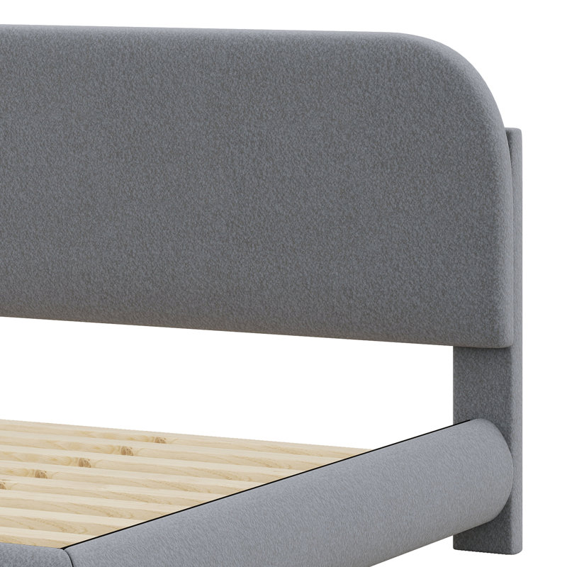 Lit plateforme tapissier de forme incurvée avec tissu épais, Gris