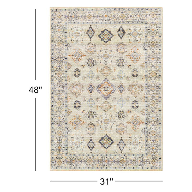 Emmie Oriental Beige/Olive/Denim/Charcoal/Sage Area Rug, Rectangle 2'7" x 4'